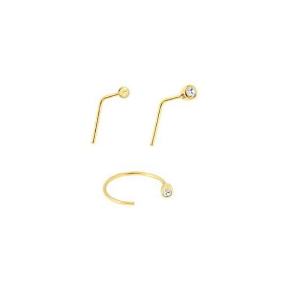 Bodifine 10K Gold Set of 3 CZ Nose Studs and Hoop #118 - Picture 1 of 1